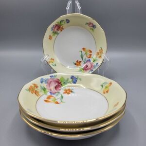 Set Of 4 TK Thuny Czechoslovakia Lexington Floral Fruit Bowls Gold Trim 5.25"